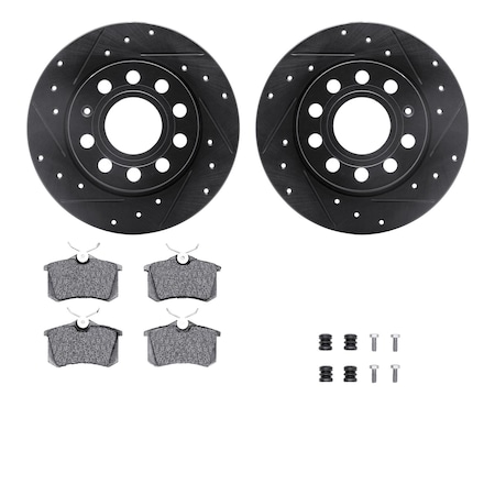 8312-74042, Rotors-Drilled, Slotted-BLK W/ 3000 Series Ceramic Brake Pads Incl. Hardware, Zinc Coat